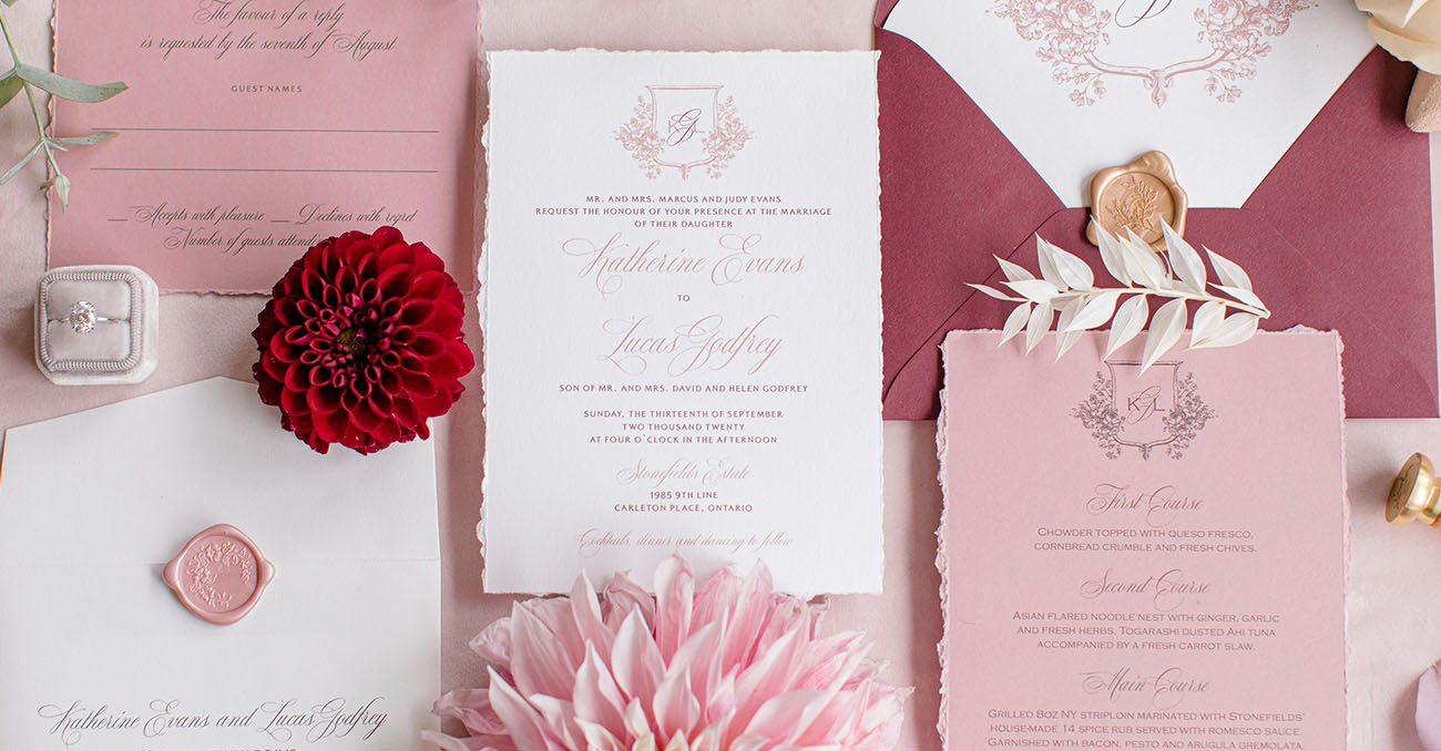 Wedding invitation suite flatlay - Ottawa - The Invitation Studio - Wedding Invitations, Save The Dates & Signage