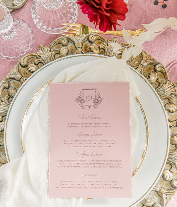 Pink Menu Reception - Stonefields Estate - Ottawa Wedding - The Invitation Studio - Day of Stationery - Wedding Stationery - Kelsey Coles