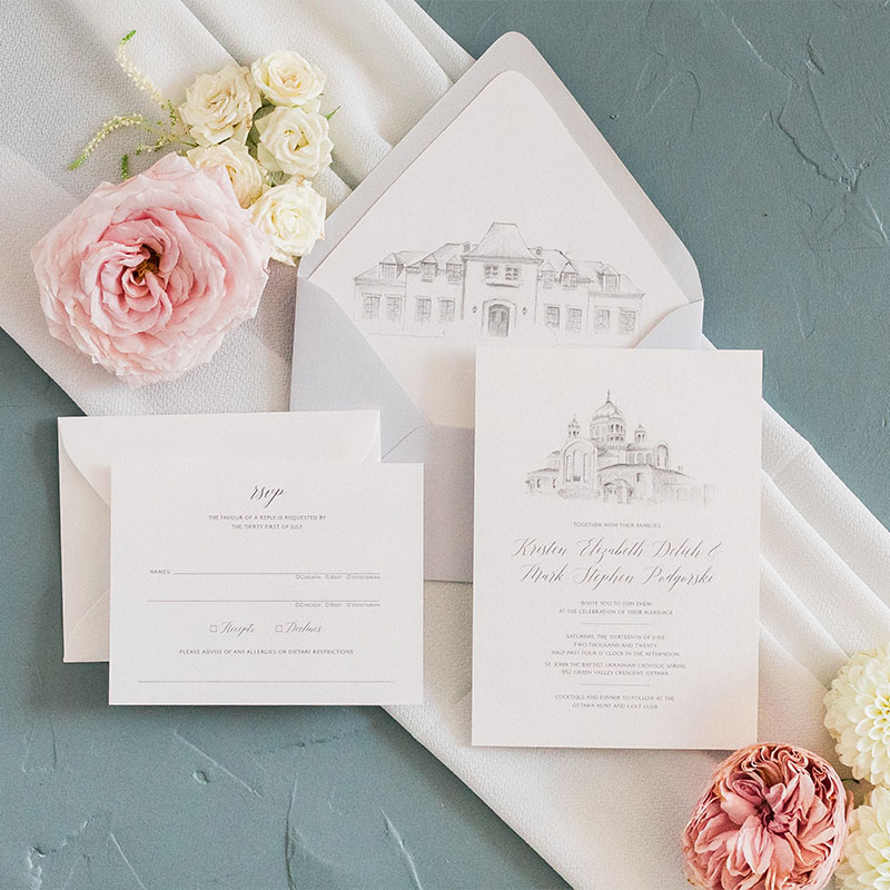 White Chateau Wedding Invitation - Ottawa - The Invitation Studio
