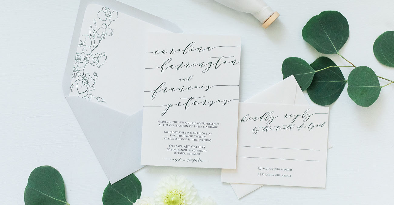 Flower Outline Envelope Scripted Invitation - Ottawa - The Invitation Studio - Wedding Invitations, Save The Dates & Signage
