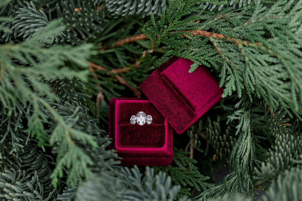 Engagement ring in red velvet box