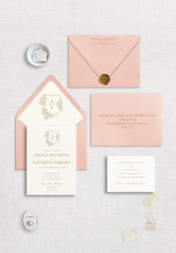 The Invitation Studio - 3 Piece - Luxury Wedding Invitation - Gold and Blush, Wax Seal
