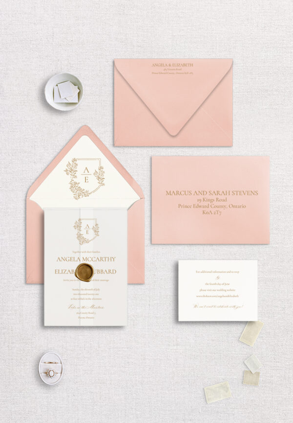The Invitation Studio - 3 Piece - Luxury Wedding Invitation - Gold and Blush, Wax Seal, Vellum