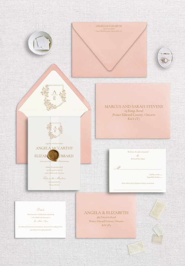 The Invitation Studio - 5 Piece - Luxury Wedding Invitation - Gold and Blush, Wax Seal, Vellum