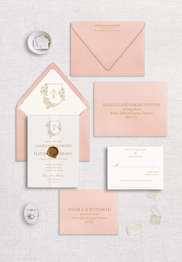 The Invitation Studio - Luxury Wedding Invitation - Gold and Blush, Wax Seal, Vellum
